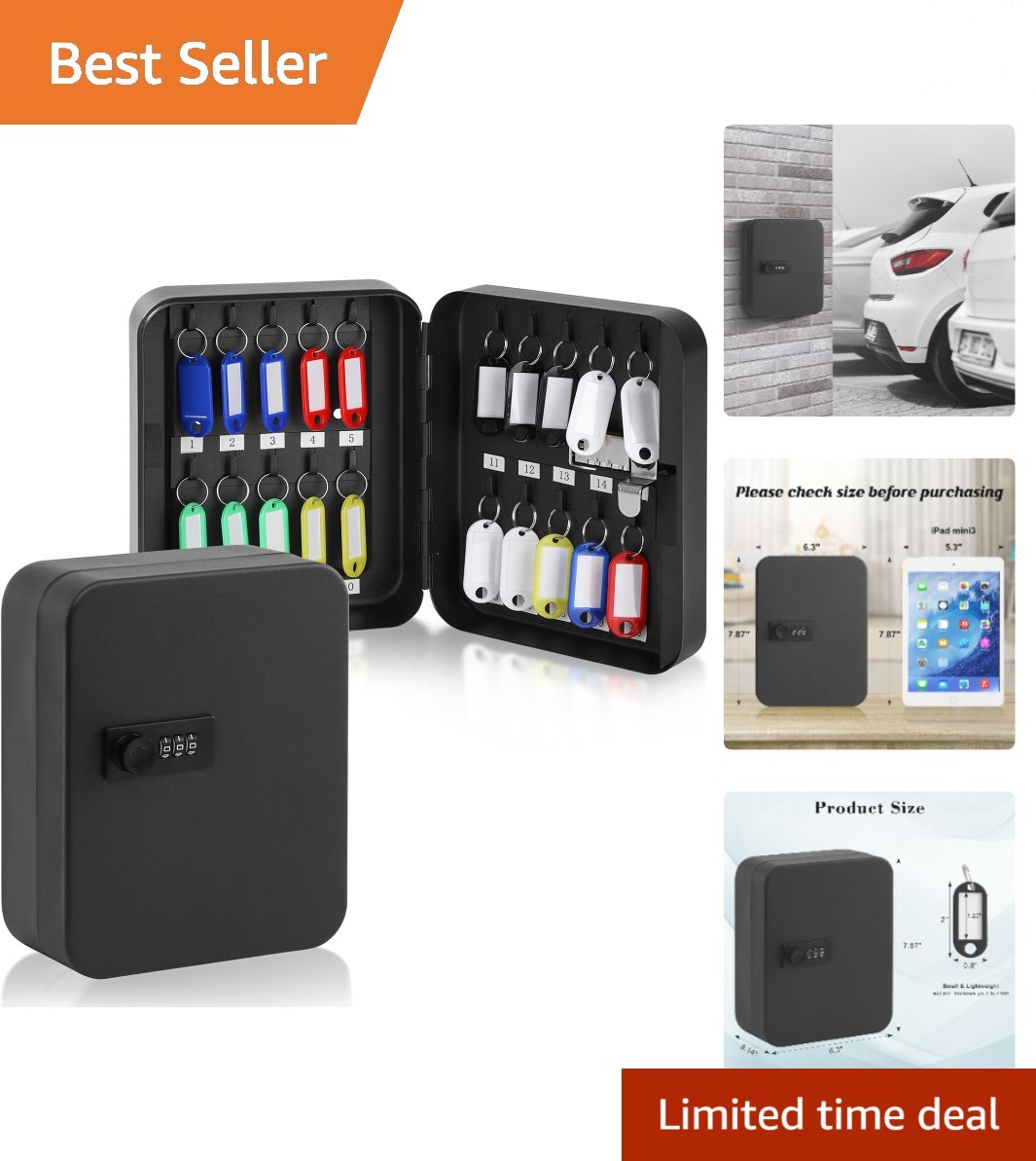 20-Key Storage Lock Box with Secure Combination Lock, Wall Mount Capability
