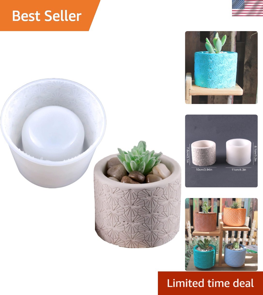 Compact Round Vintage Silicone Mold for Unique Flower Pots & Craft Projects