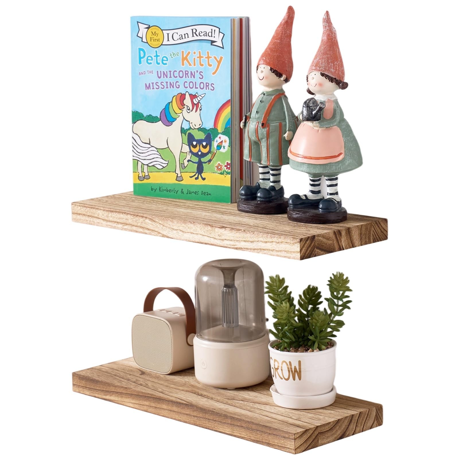 Floating Shelves for Wall Set of 2, 16 inch Rustic Paulownia Wood Wall Shelve...