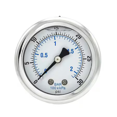 Pic Gauges 202L-208C Industrial Pressure Gauge, 0 To 30 Psi, 2 In Dial, 1/8 In