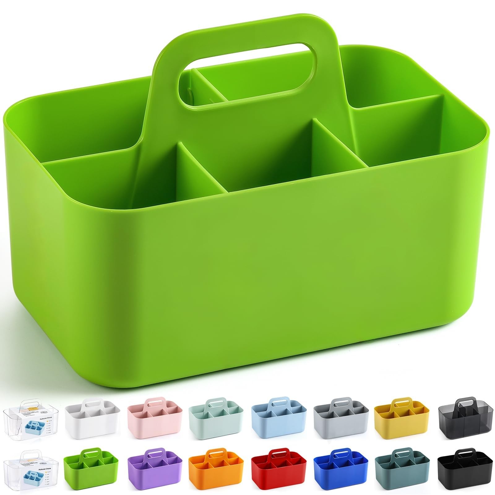 Multiuse Caddy Organizer with Handle, Portable Divided Plastic Tote Bin Green