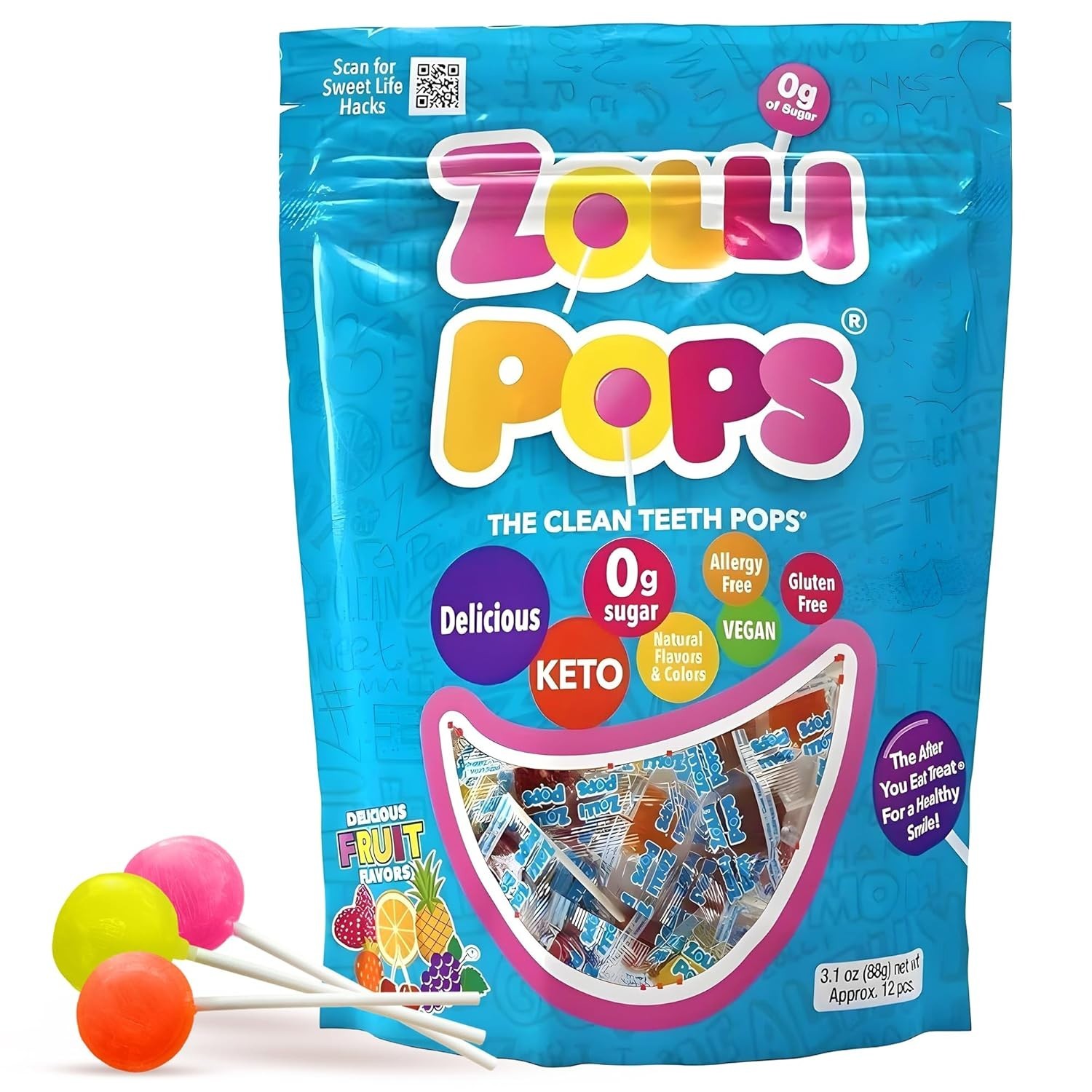 Zollipops Clean Teeth Lollipops, Keto & Diabetic Friendly, 3.1 oz