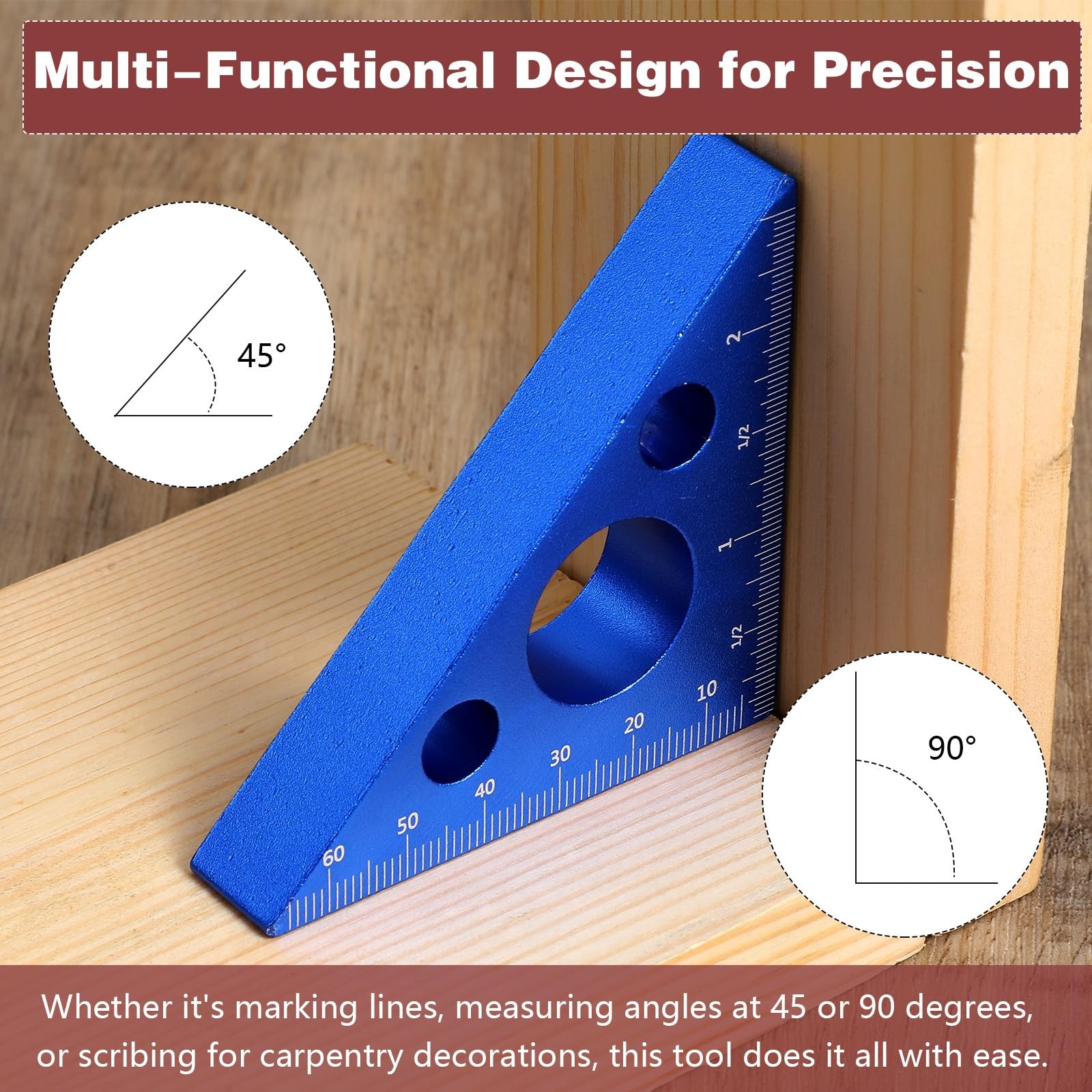 High-Precision Thickened Triangle Ruler Layout Measuring, 45/90 Degree with I...