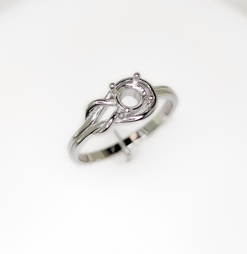 5mm Round Infinity Knot Ring Setting Sterling Silver with Rhodium Finish
