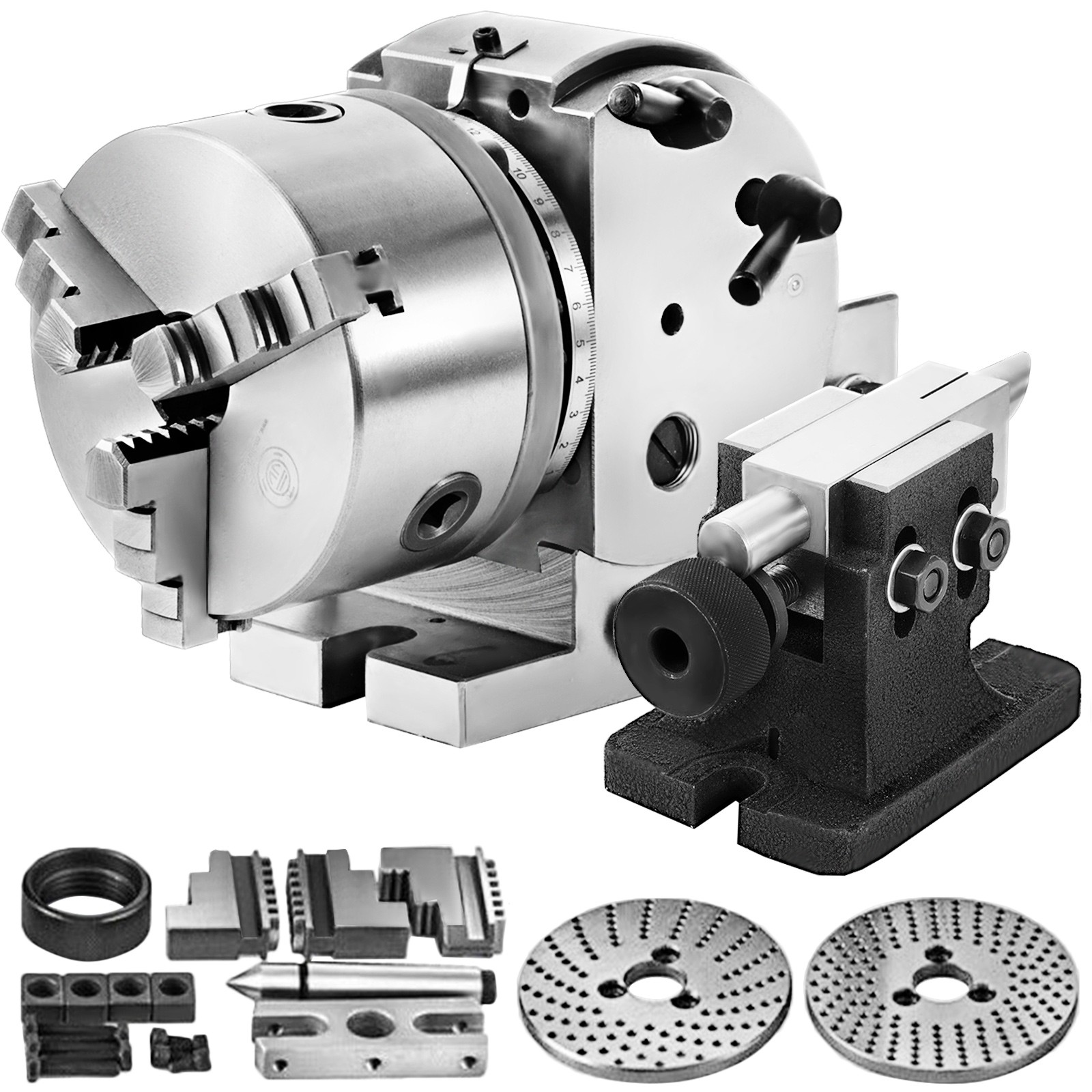 Uimoso Precision Dividing Head with 5" 3-Jaw Chuck and Tailstock for Milling