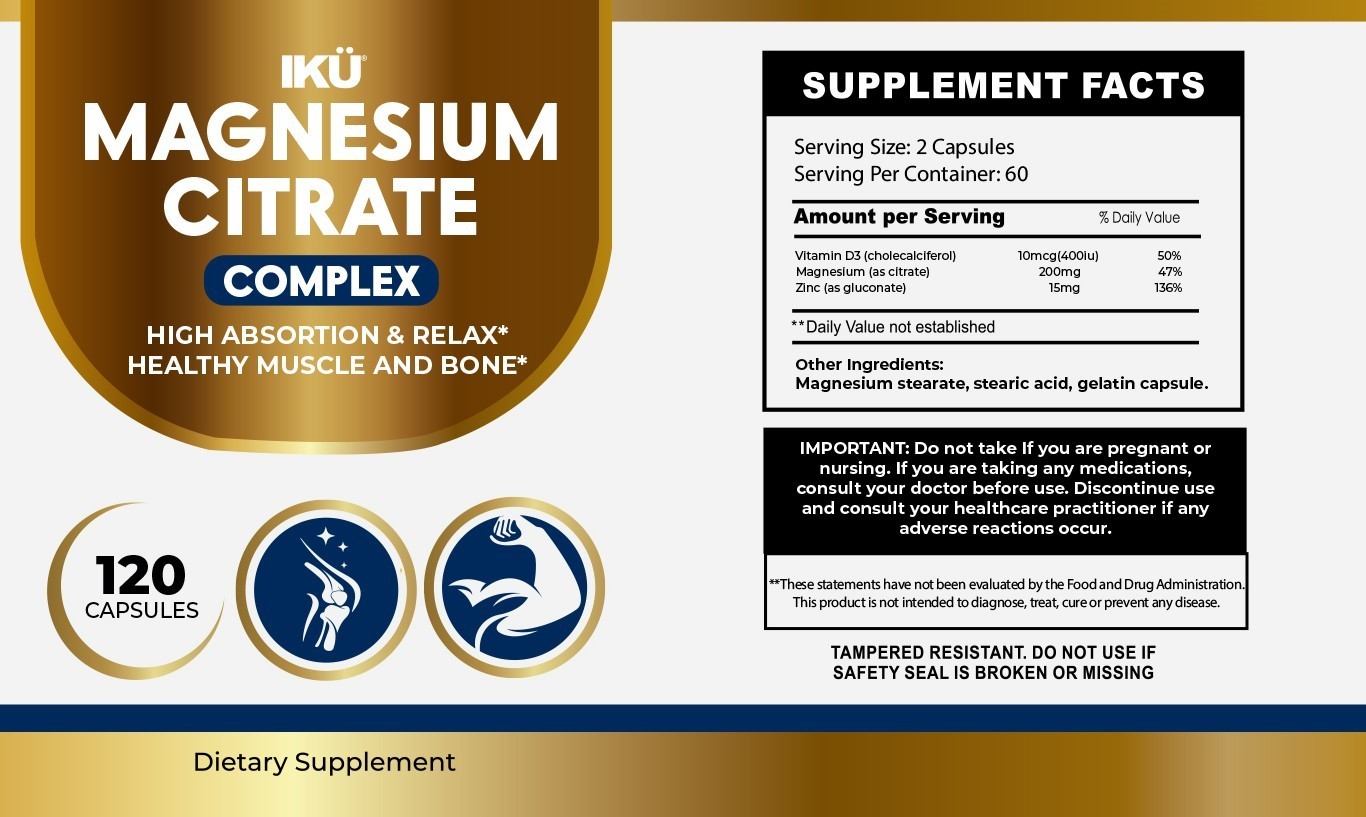 Magnesium Citrate Complex wit Zinc and Vitamin D3 - 240 Capsule