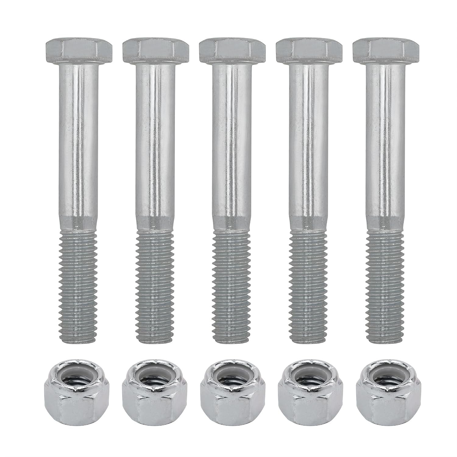 Grade 2 Shear Bolts for Rotary Cutters 1/2" x 3-1/2" with Nylock Nuts - 5 Pack