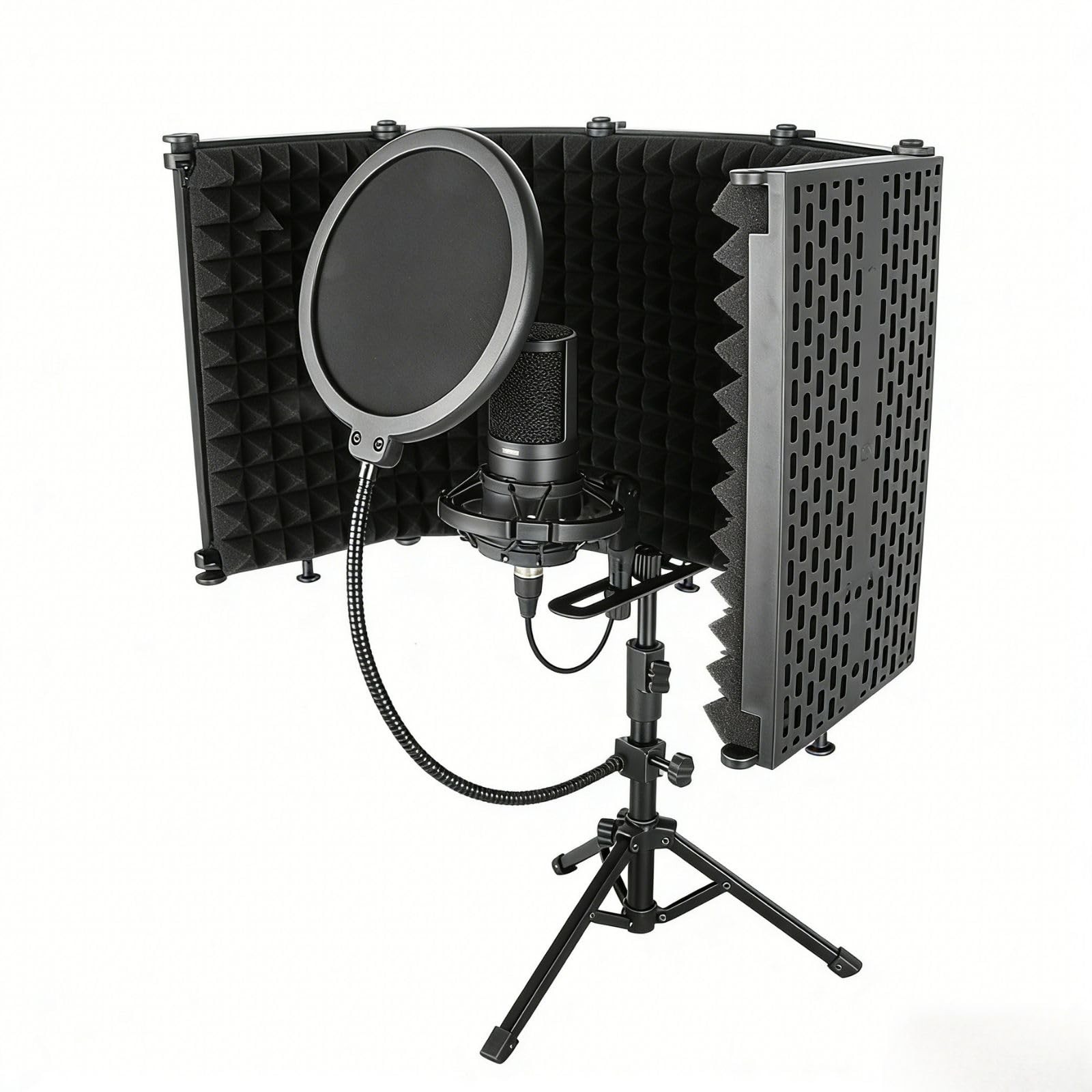 Microphone Isolation Shield, 5 Panel Sound Shield with Pop Filter and Tripod ...