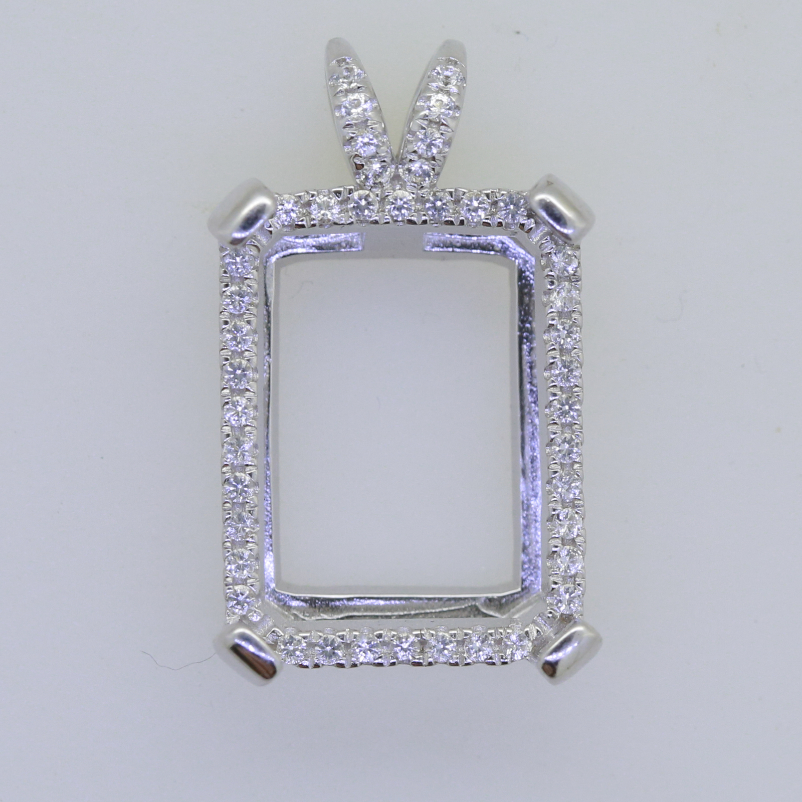 Sterling Silver Semi Mount Pendant Setting Emerald OCT 18x13mm Halo Topaz P751