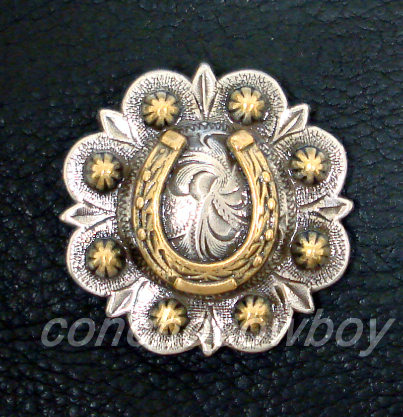 WESTERN HORSE SADDLE TACK ANTIQUE GOLD HORSE SHOE BERRY screw back CONCHO 1"