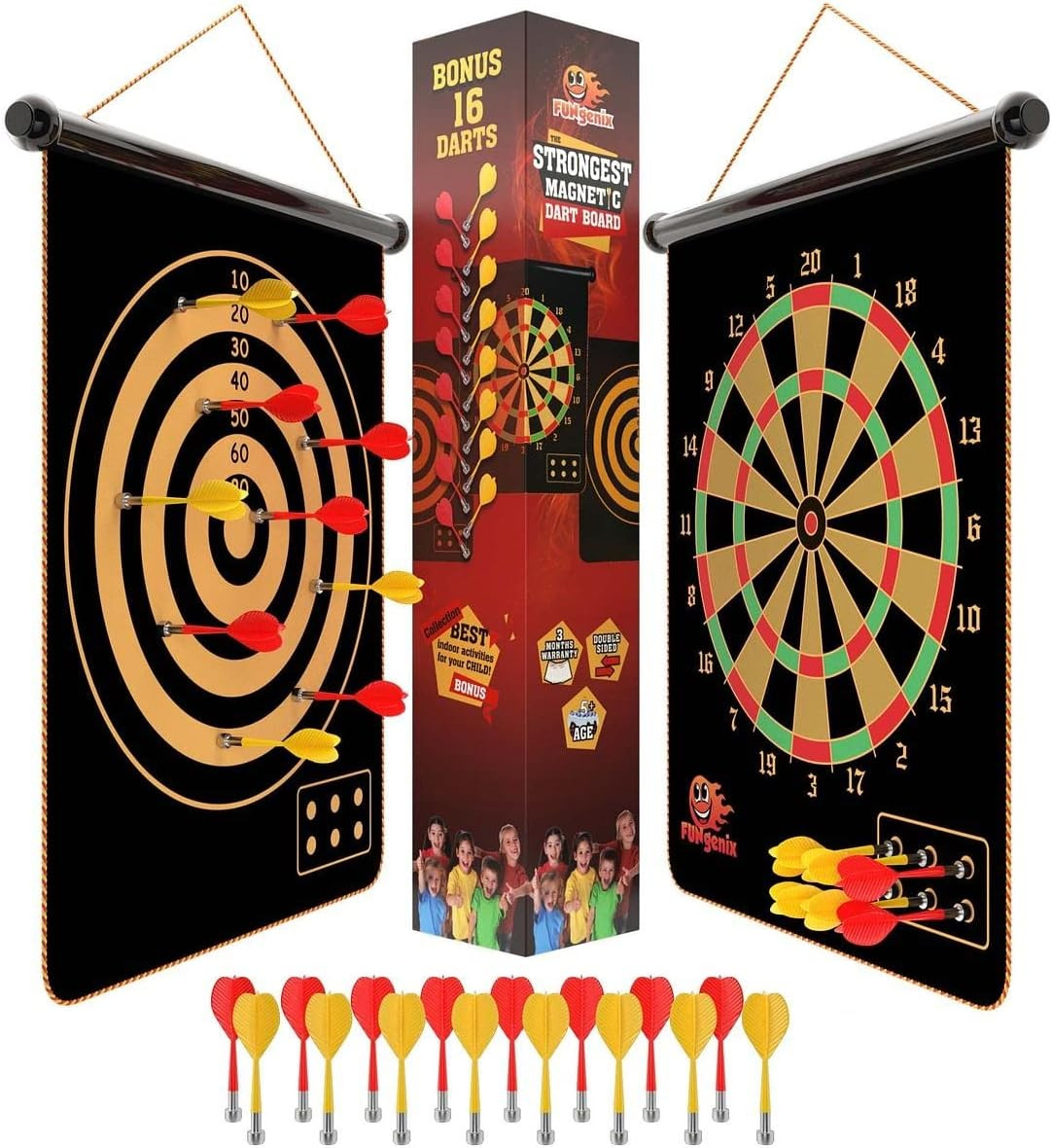 Magnetic Dart Board for Kids - Indoor Outdoor Darts Game, 16pcs Magnetic Darts,