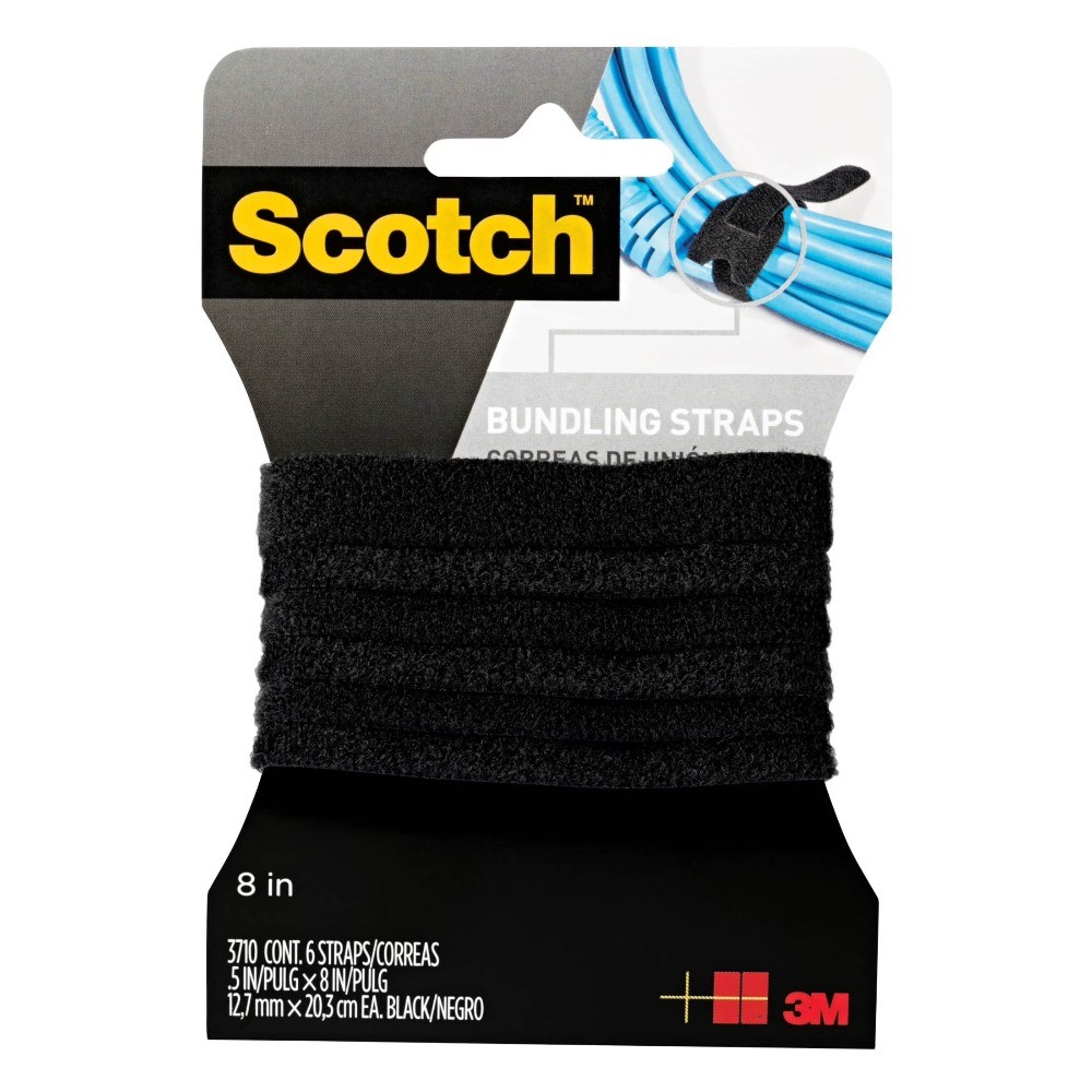 Black Hook & Loop Fasteners, Self Fastening, 1/2 in. x 8 in., 6 Count