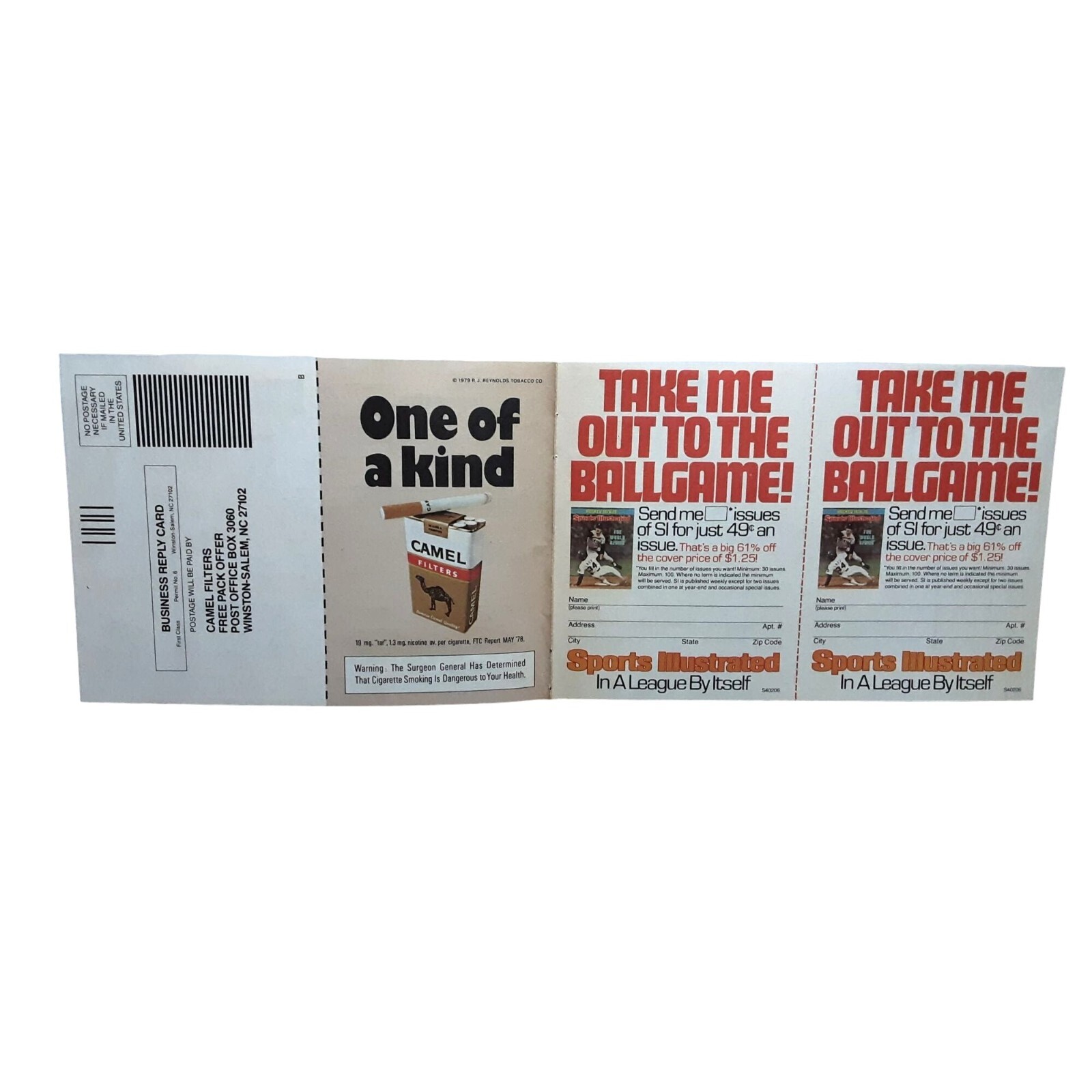 1979 Camel Cigarettes and Sports Illustrated Mail  Card Ad
