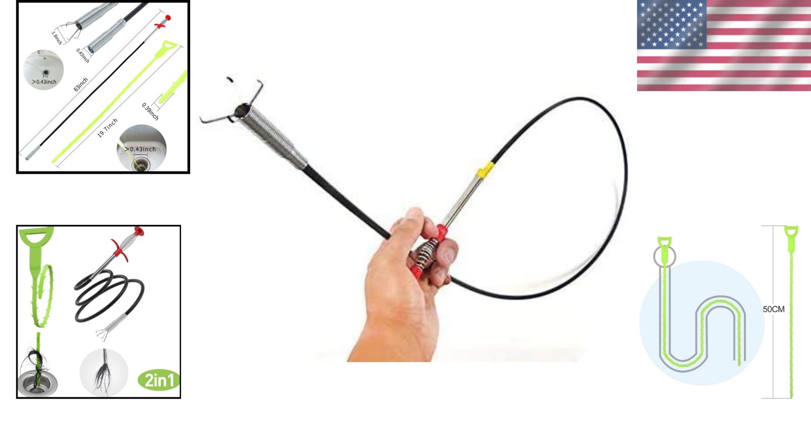Stainless Steel 63-Inch Flexible Clog Remover Tool - Easy Cleanup Solutions