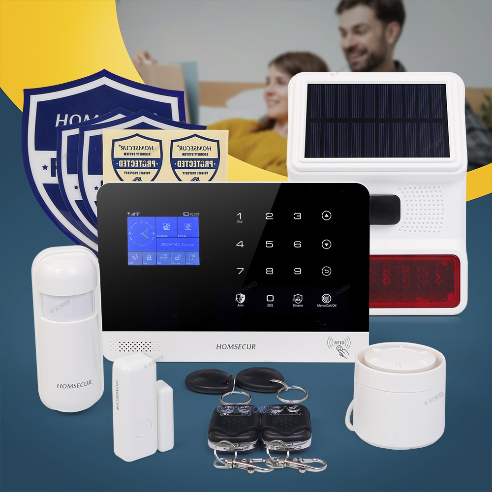 HOMSECUR Wireless WIFI 4G Home Alarm System+Wireless Solar Outdoor Flash Siren