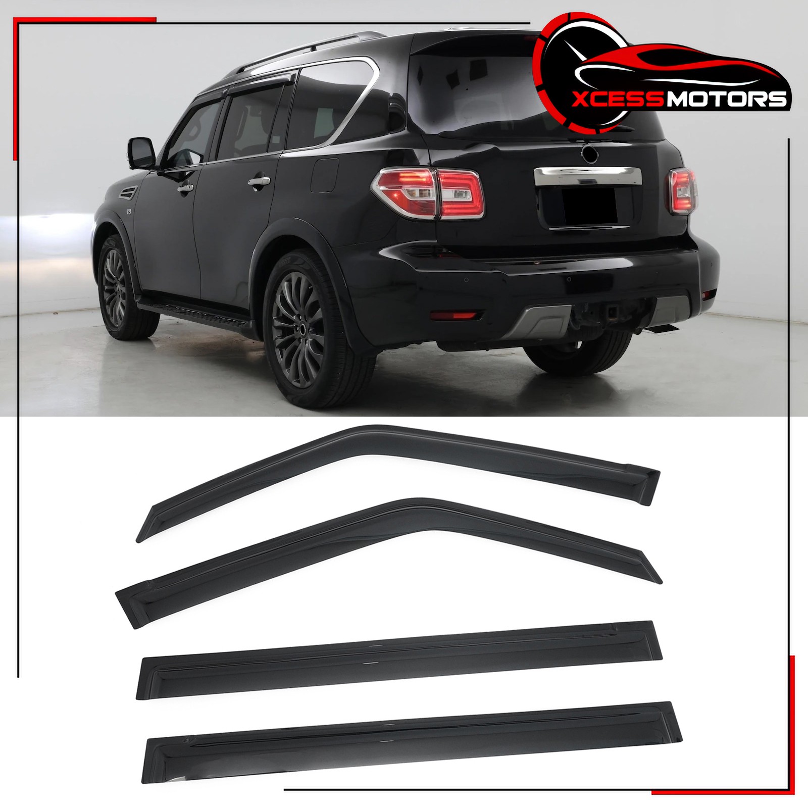 Fits 2017-2024 Nissan Armada 4PCS Window Visors Smoke Rain Sun Side Deflectors
