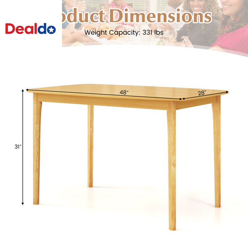 48 Inch Solid Wood Dining Table with Rubber Wood Supporting Legs for Kitchen Din