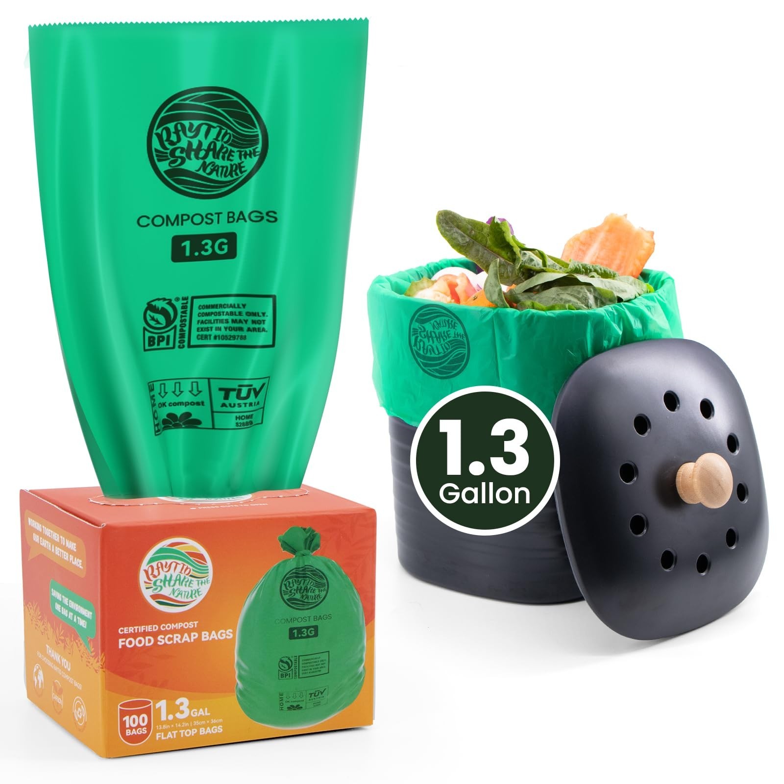 Compost Bags 1.3 Gallon,100 Count,Compostable Small Trash Bags for Kitchen Co...