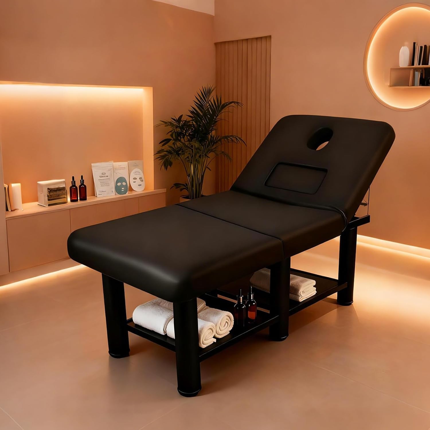 Massage Table w/Storage Space Adjustable Spa Facial Bed Massage Bed for Salon