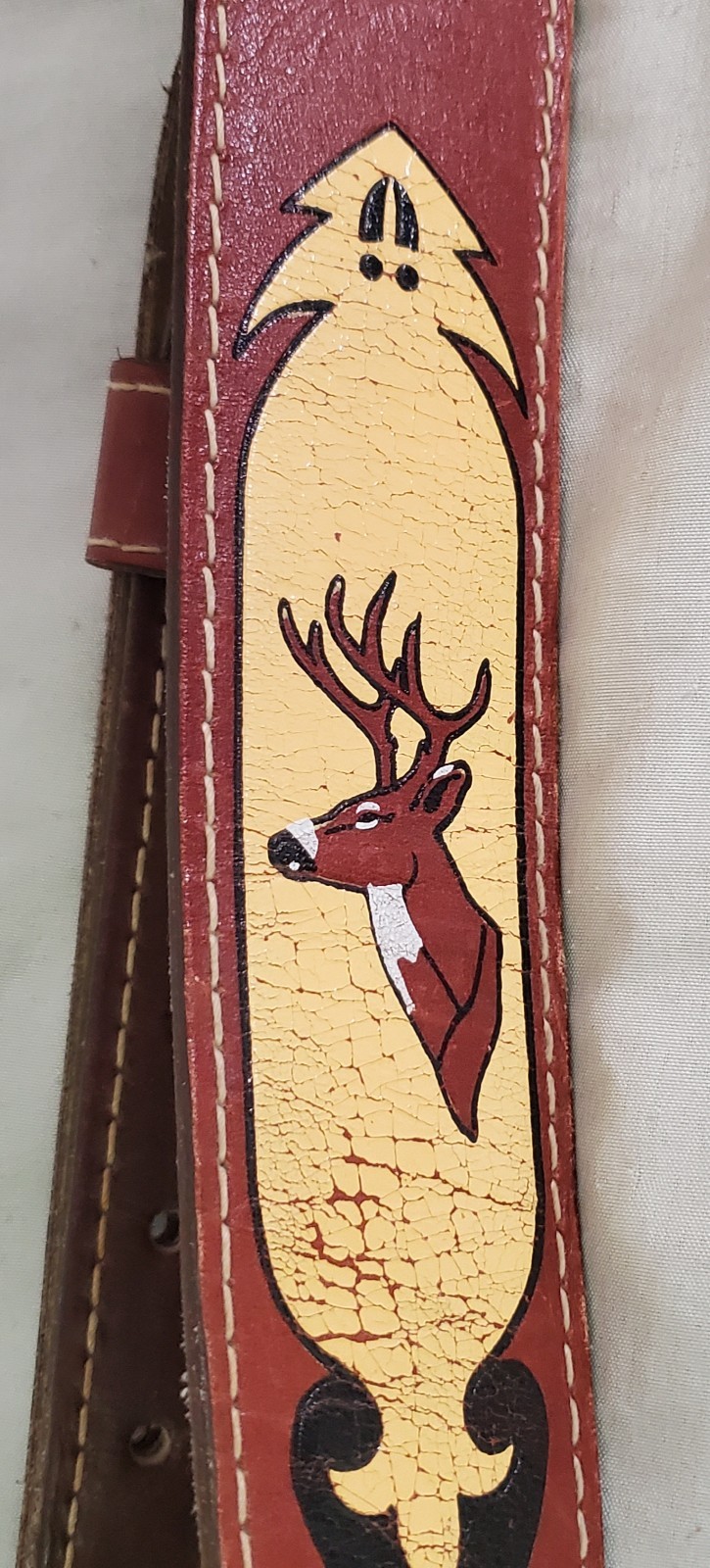 Vtg STALKER Rifle Shotgun Sling Brown Cowhide Leather Painted BucK Design