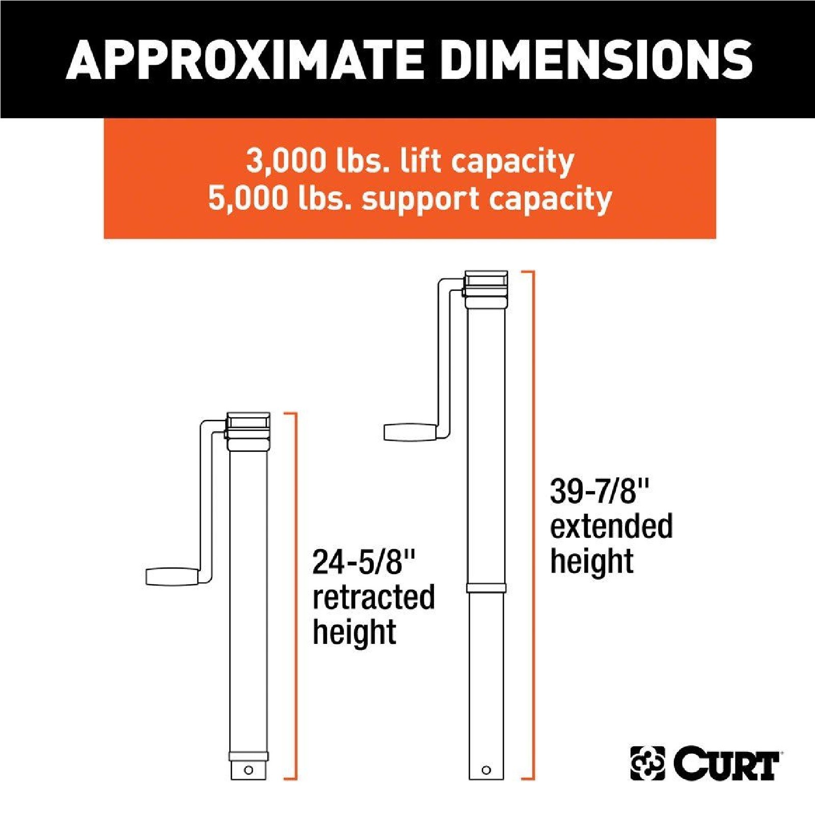 Curt Universal Carbide Black Powder Coat Direct Weld-On Square Sidewind Jack