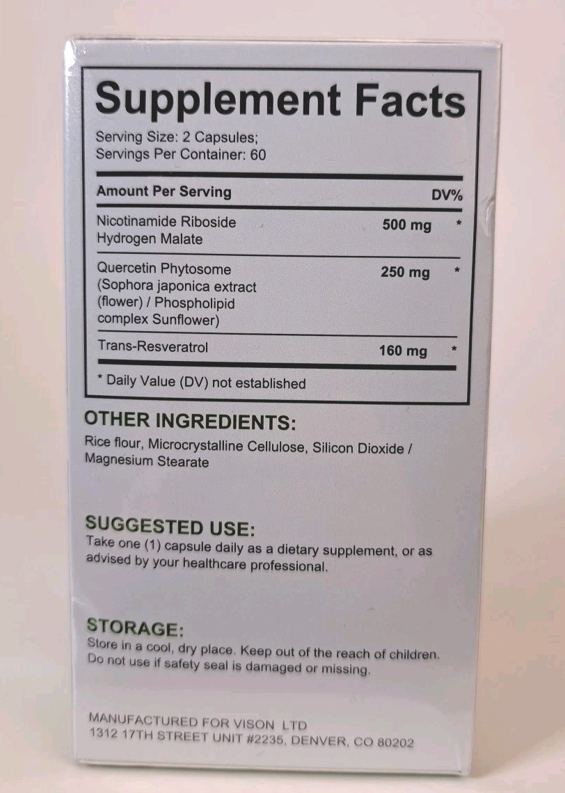 Acentiallabs NAD + Nicotinamide Riboside Resveratrol 910 mg 120 Caps EXP 10/2027