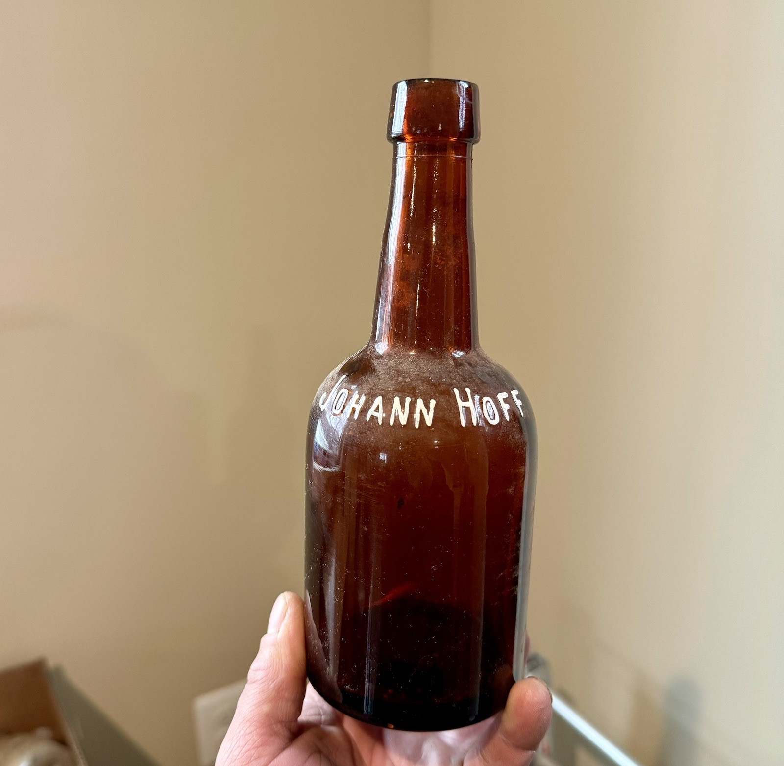 Johann Hoff Antique Emb Malt Extract Type Bottle Amber 1910s Era Berlin Germany