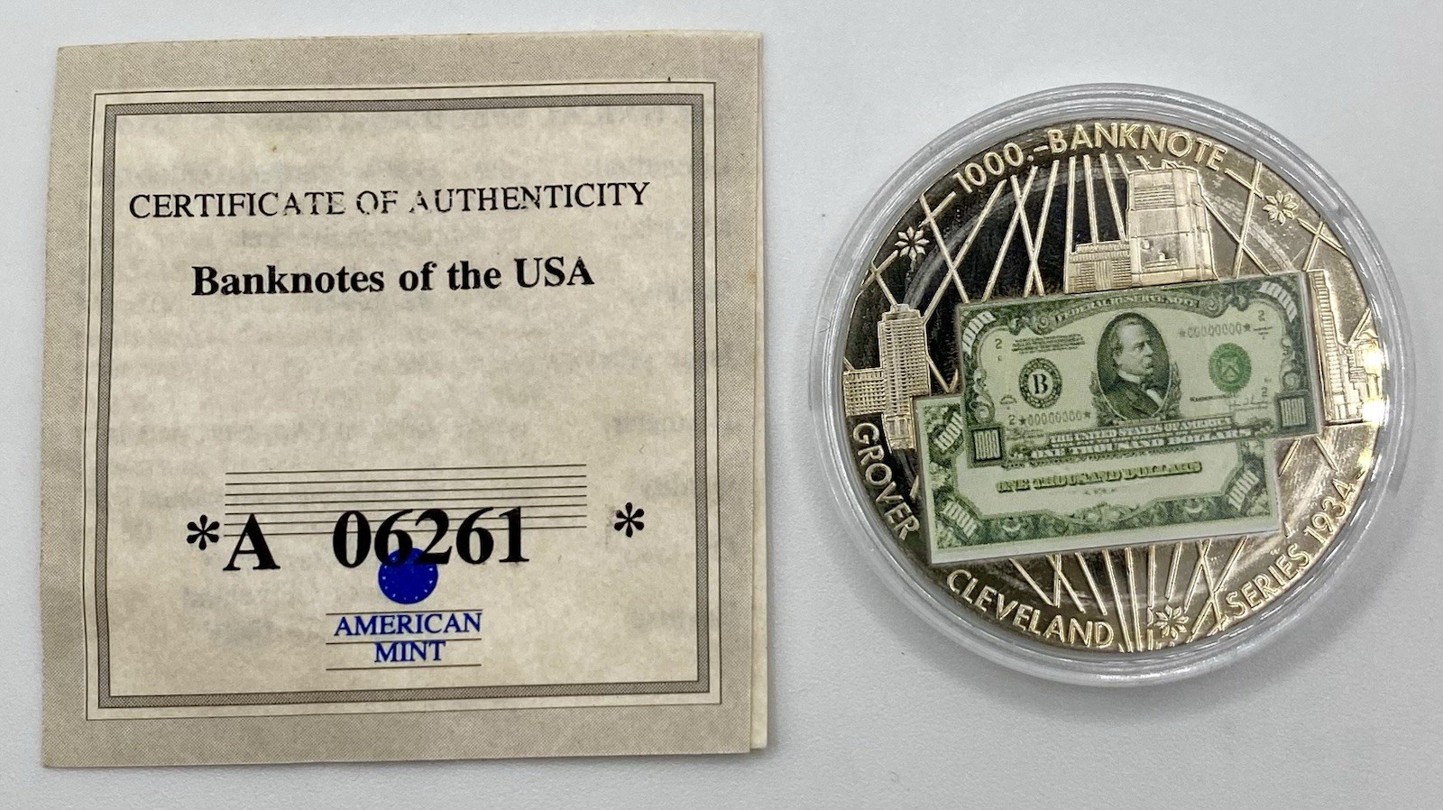 2006 AMERICAN MINT $1000 Banknote Of The USA PROOF Coin FEDERAL RESERVE NOTE COA