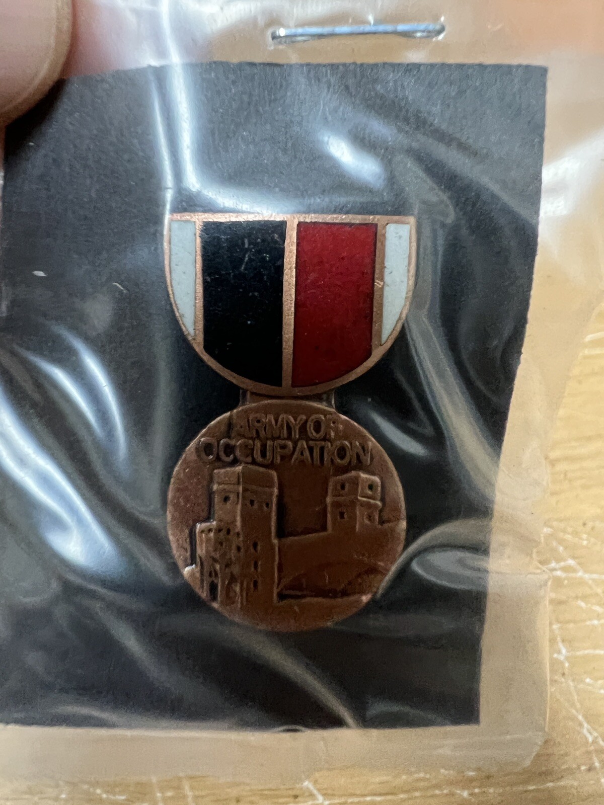 Army Of Occupation Medal Lapel Hat Pin Dual Clutch back Enamel Bronze Color