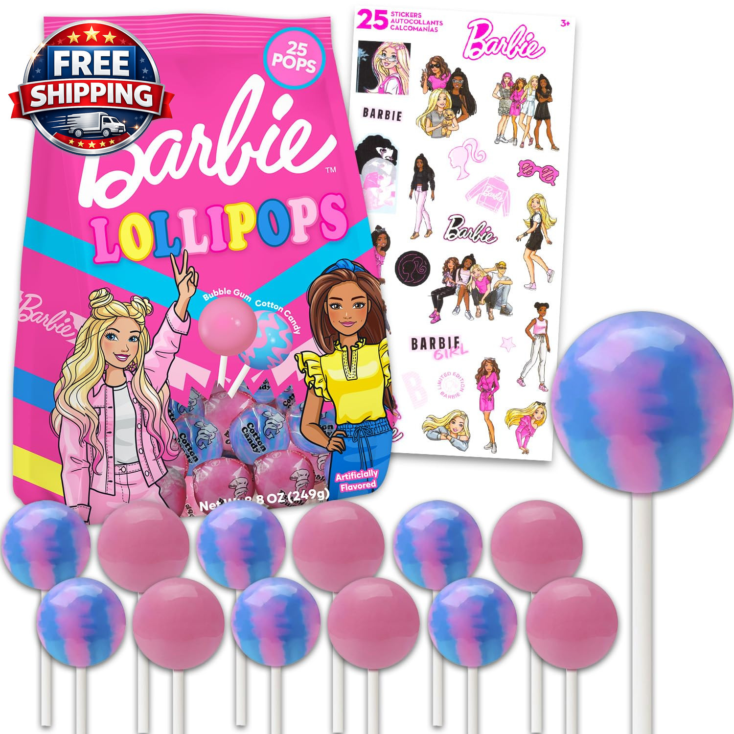 Barbie Party Supplies Lollipops Bulk - 25 Pack Individually Wrapped Party Favor