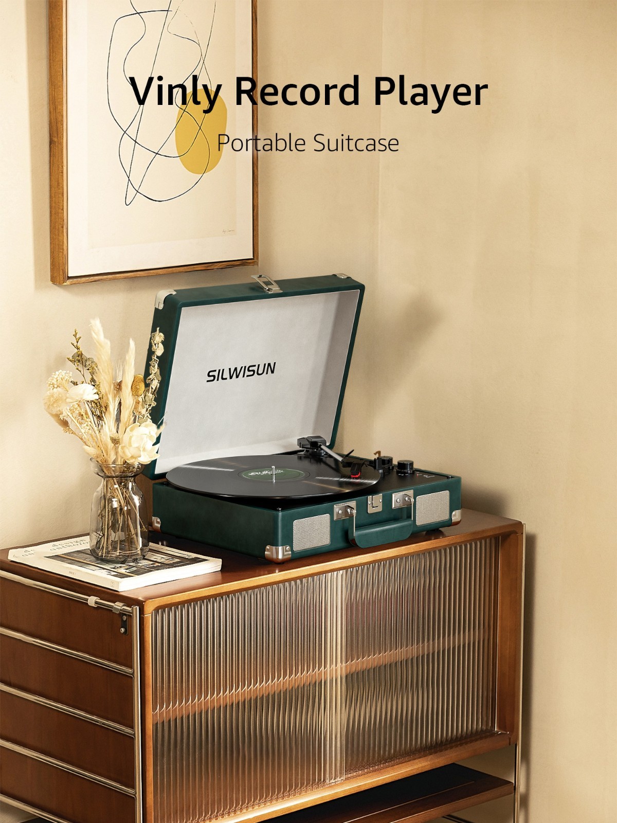 Vintage 3-Speed Bluetooth in/Out Suitcase Vinyl Record Player Turntable