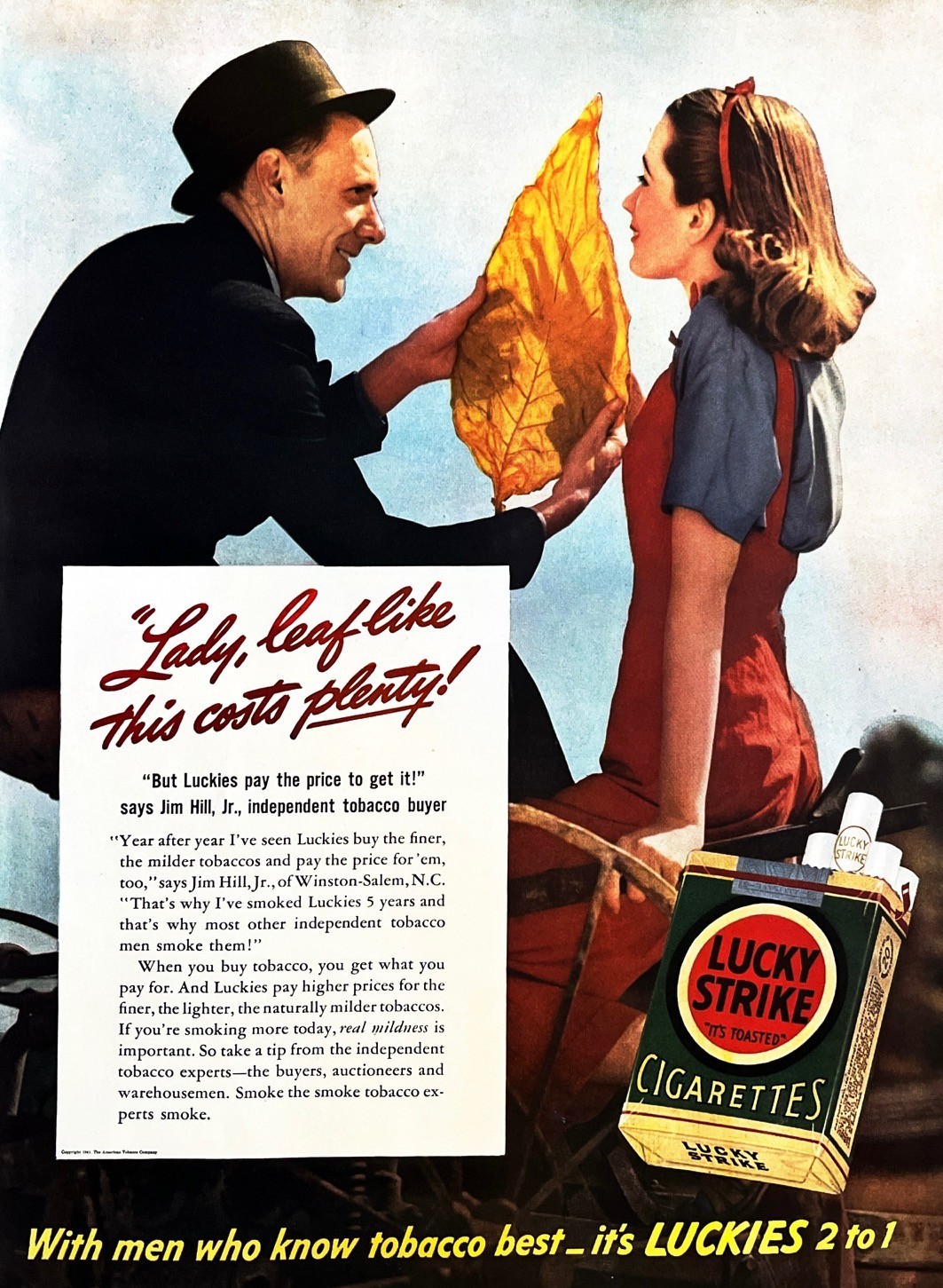 1941 LUCKY STRIKE Genuine Vintage Print Ad Cigarettes Tobacco Leaf
