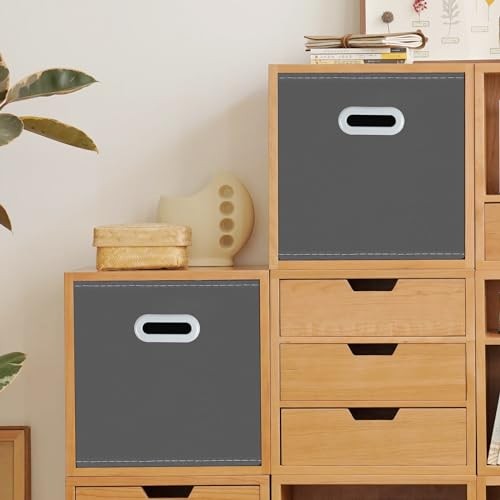 Yunkeeeper storage bins Cubes, Fabric Cube Organizer with Handle, 3 Pack Gray