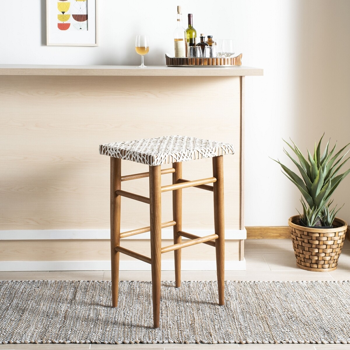 Safavieh Kaleo Woven Leather Barstool, Reduced Price 2172701987 BST1004A