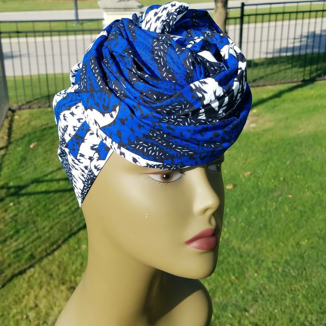 Blue And White Headwrap;African Headwrap; African Clothing; African Fabric
