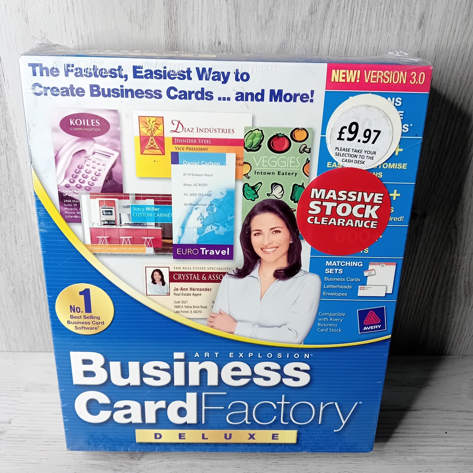 BUSINESS CARD FACTORY DELUXE VERSION 3.0 - WINDOWS XP 1998 - RARE SOFTWARE NEW,