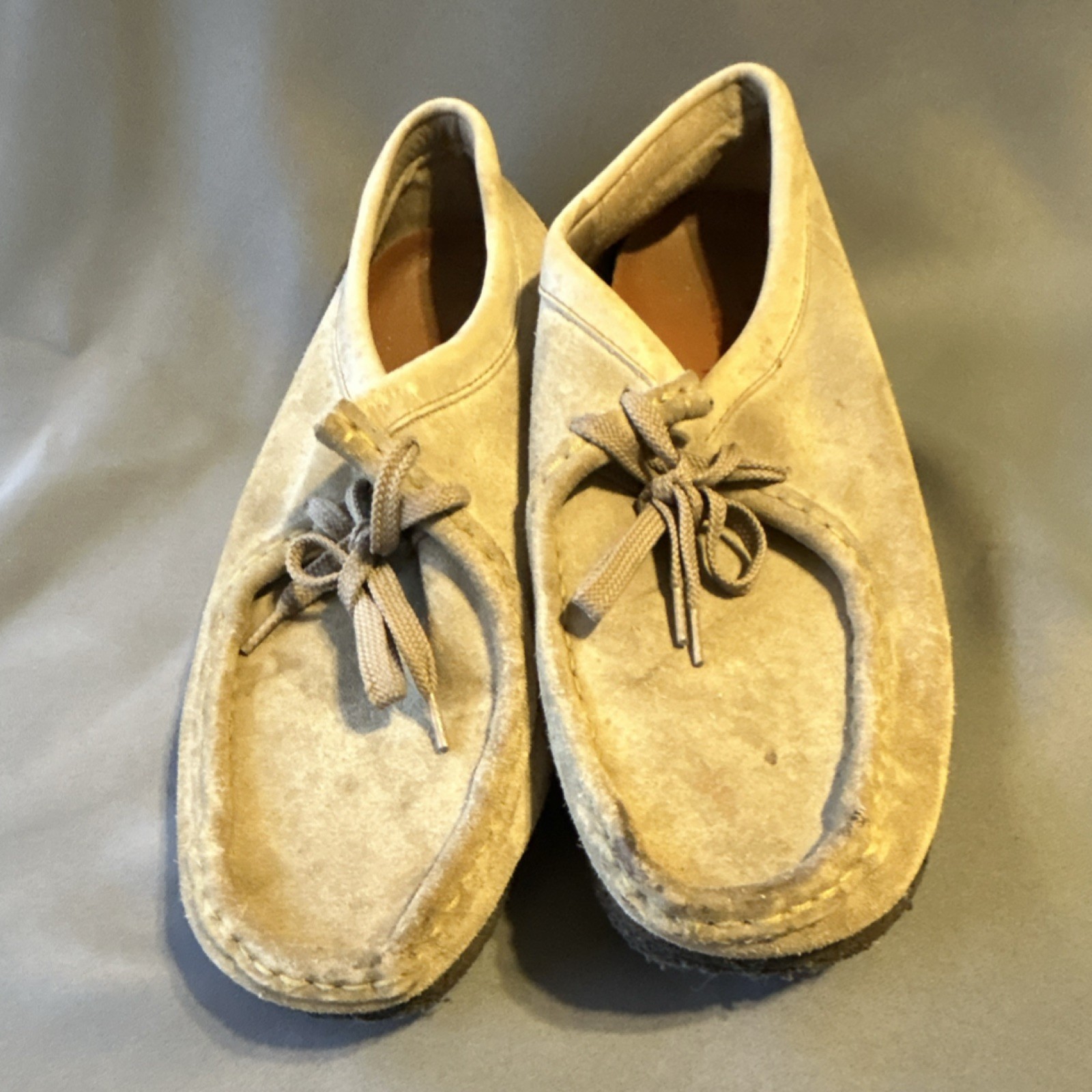 Clarks Wallabee Beige Leather Moccasin Lace-Up Men's Casual Shoes Crepe US 9