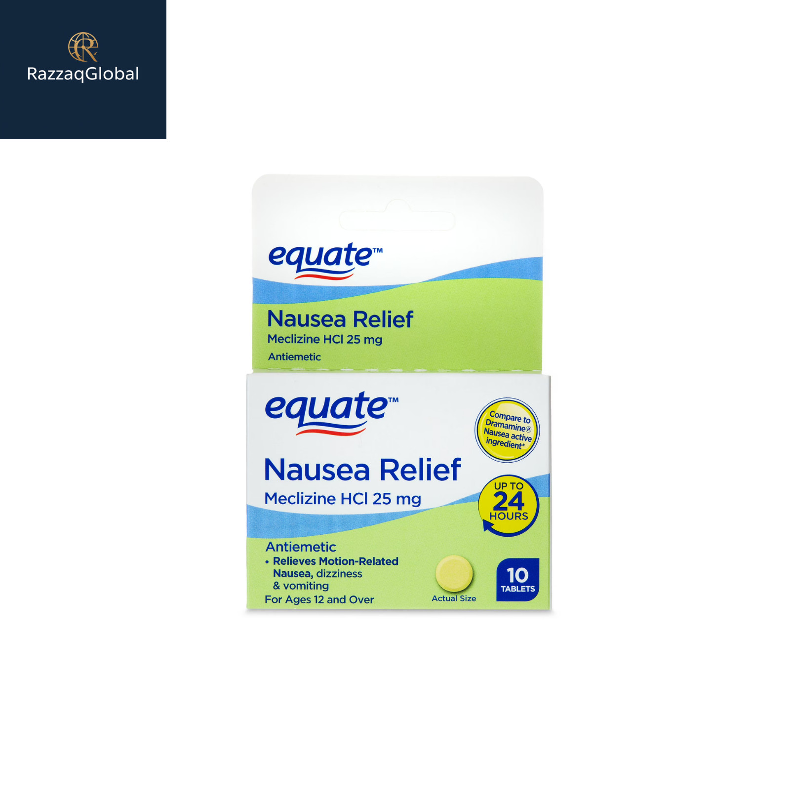 Equate Nausea Relief Meclizine HCl Tablets, 25 mg, 10 Count