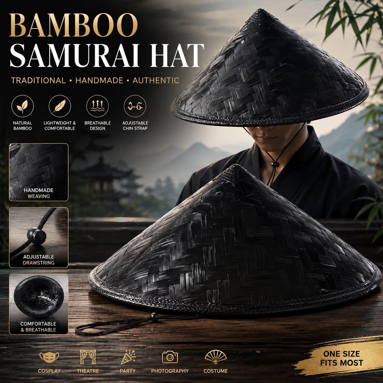 Hat Samurai Straw Ninja Chinese Cosplay Japanese Rice Asian Bamboo Conical Hats