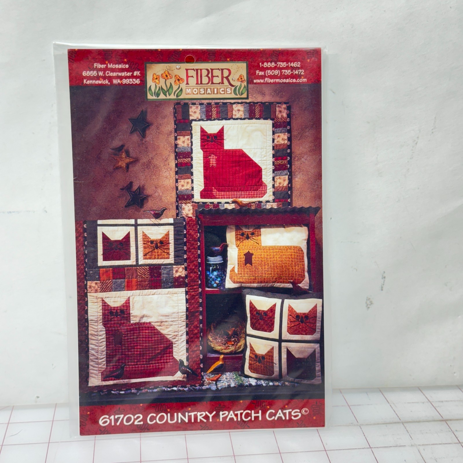 Fiber Mosaics Quilt Pattern Country Patch Cats 61702 Quilt, Table Runner, Pillow