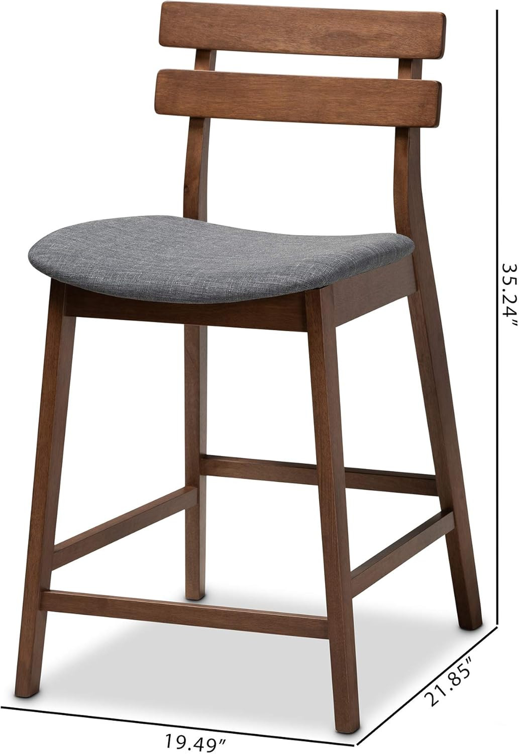Modern Dark Grey Fabric Counter Stool Set with Walnut Finish - 2 Pieces