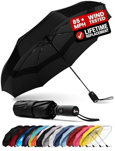 Compact Windproof Travel Umbrella - Auto Folding, 85MPH Wind Resistant, Durable