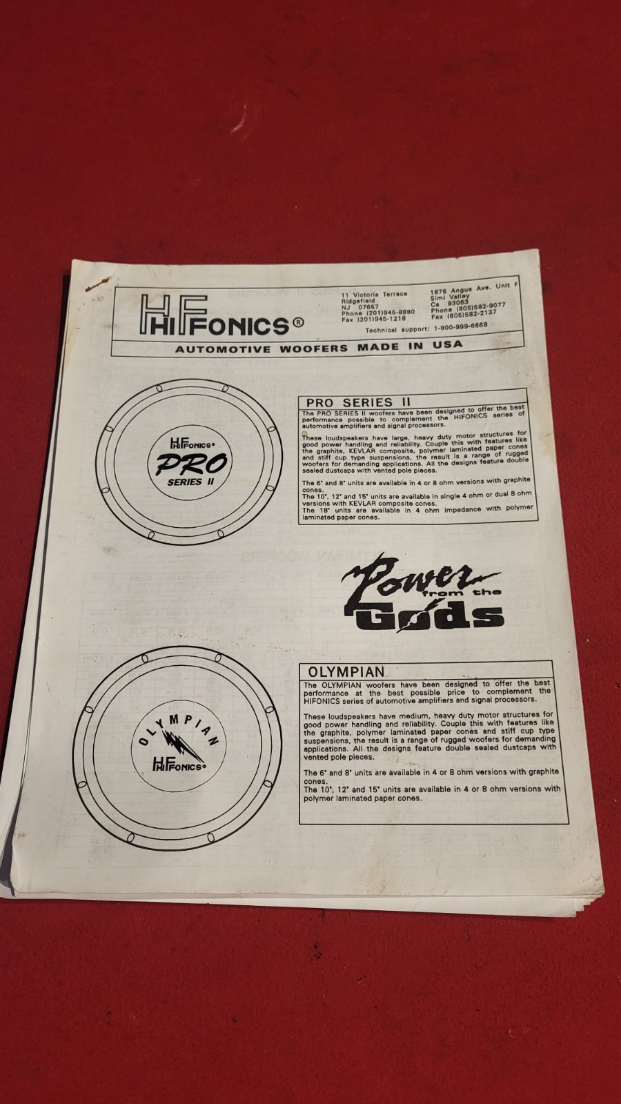 Hifonics Olympian Subwoofer Pamphlet Brochure Manufacturer Information Booklet.