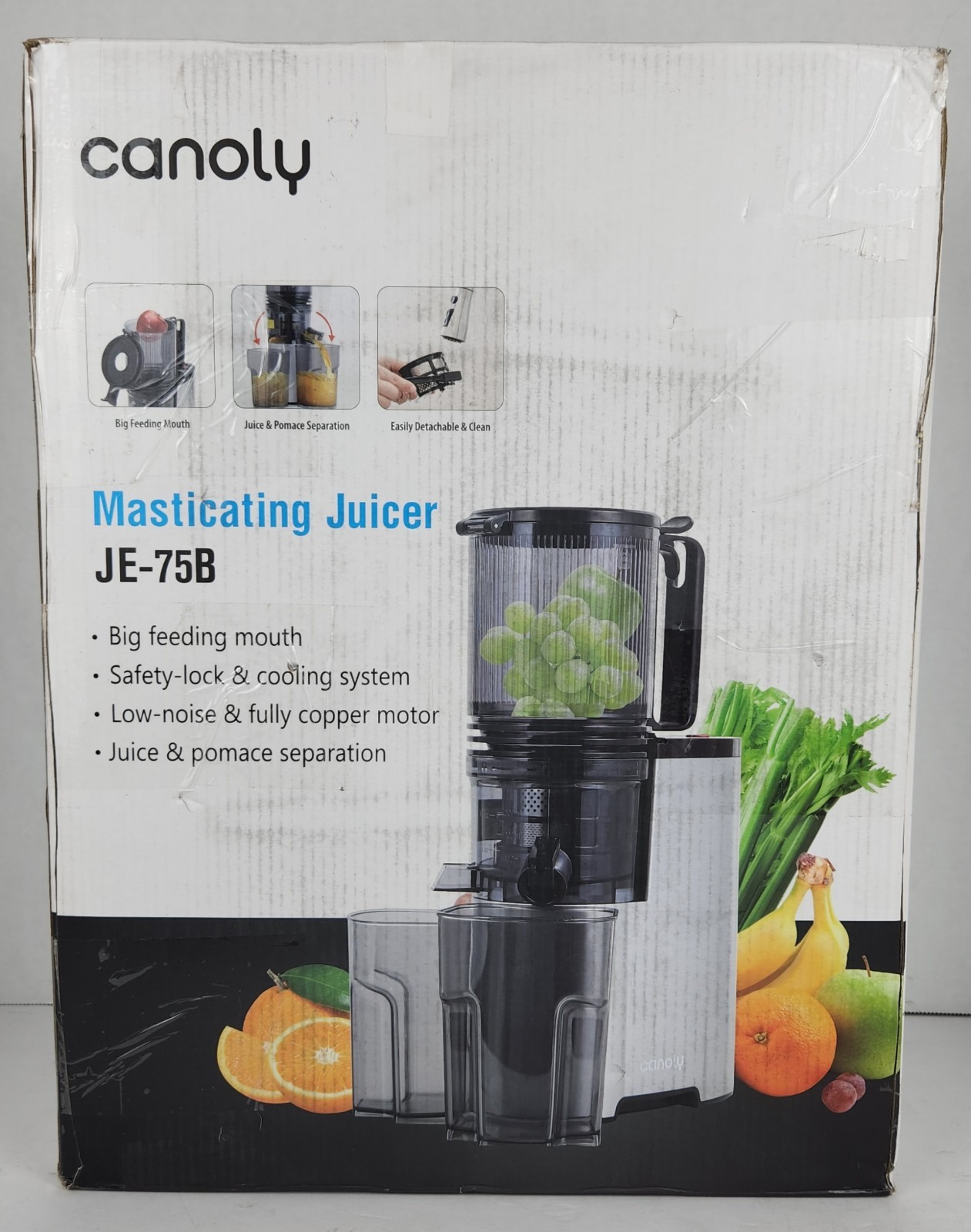 Canoly JE-75B Electric Cold Press Masticating Juicer - Powerful 350W Motor