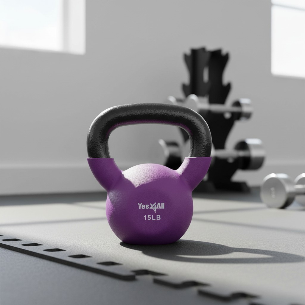 Versatile 15LB Cast Iron Kettlebell with Neoprene Finish for Indoor/Outdoor Use