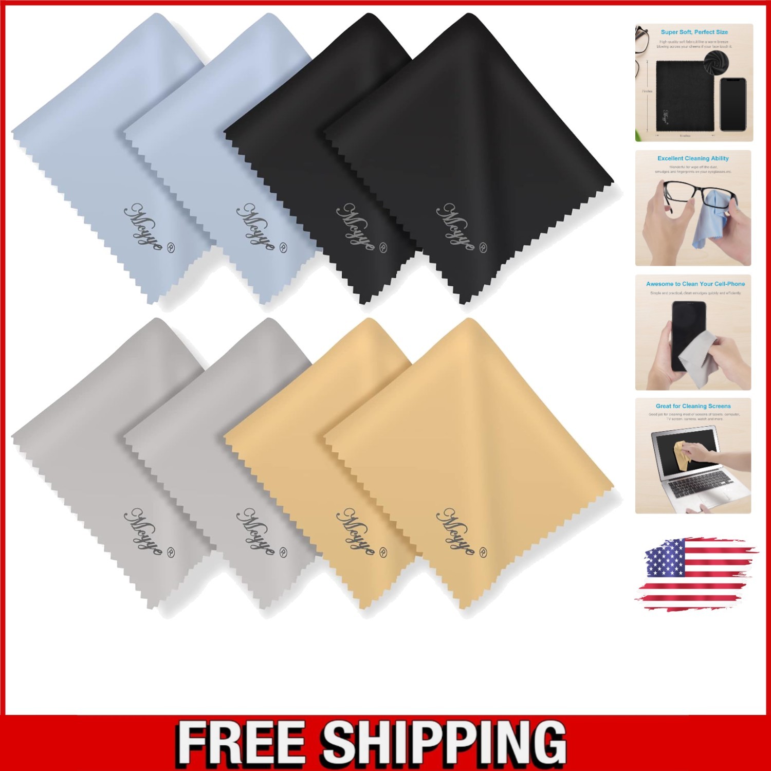Versatile 8 PCS Microfiber Lens and Screen Cleaning Cloths - Washable & Reusable