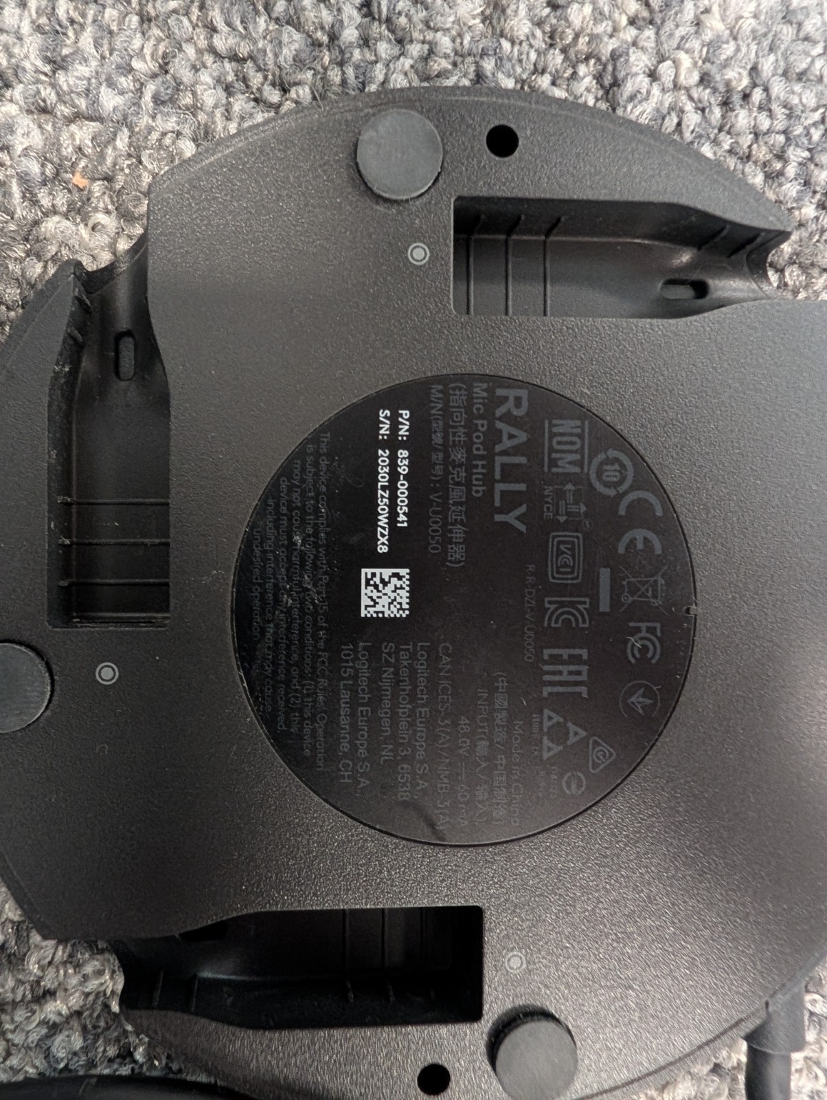 Logitech Rally Mic Pod Boundry Microphone Hub V-U0050