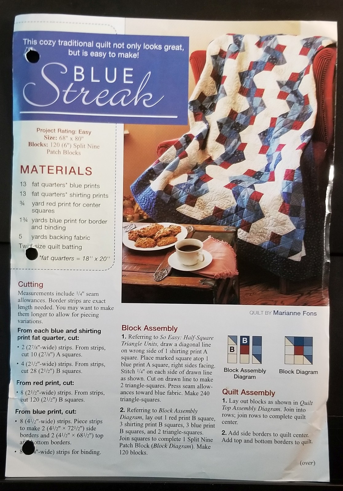 Blue Streak Quilt Pattern - Marianne Fons - #LOQPAT-07POLY - 68x80 - rated easy