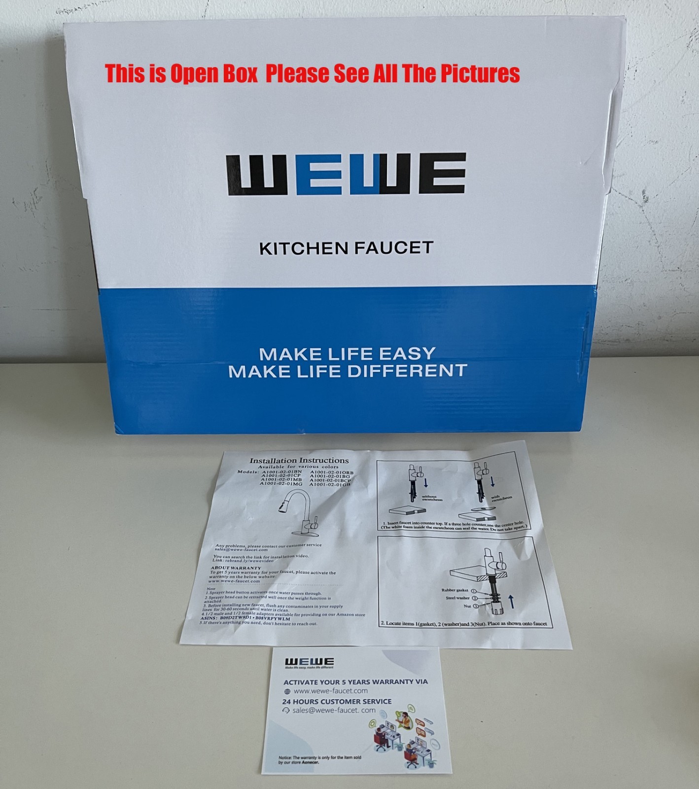 NY Free Pickup WEWE D01BNW Silver Single Handle Pull Down Sprayer Kitchen Faucet