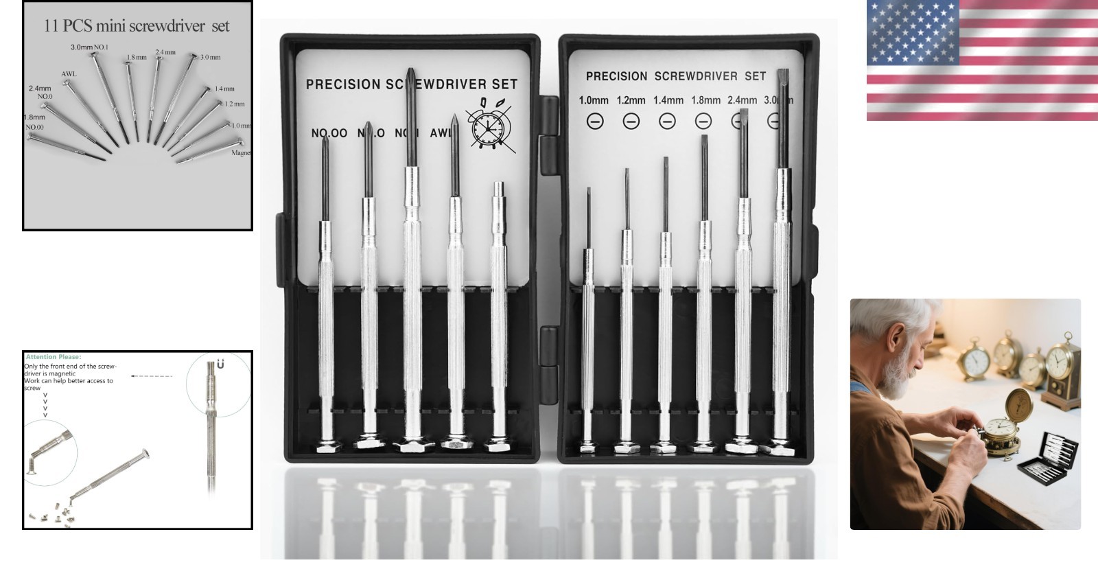 11pc Small Precision Screwdriver Set Mini 6 Sizes Flat Philips for Watch Glasses